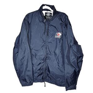 USTA Tennis Official Jacket‎ Mens XL Windbreaker Blue Lined Embroidered Hood Zip